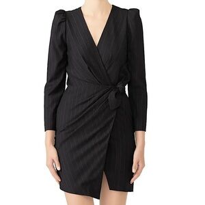 BA&SH Womens XS 0 Wrap tie Dress black stripe Casual Work long sleeve
